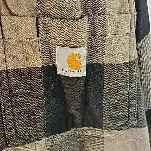 Carhartt button down checkered black and tan work casual - Picture 4 of 8